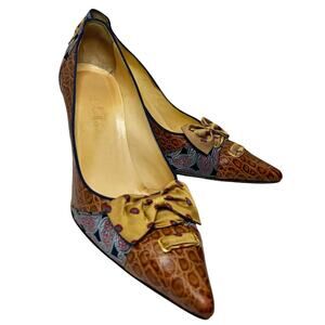 Cole Haan Collection ANGELIA Croc Print Leather Bow Pumps N4991 Size 9B